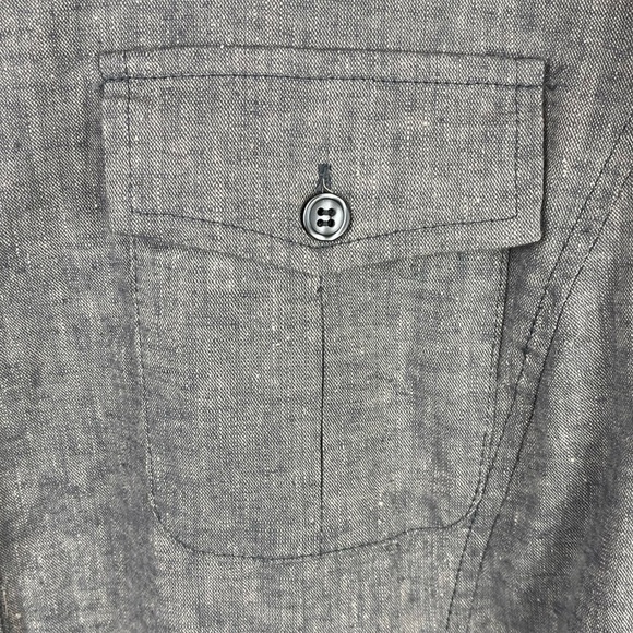 DIALOGUE Beachy Shirt Dress Linen Blend Small Petite Casual Chambray Tie Belt - Picture 5 of 14